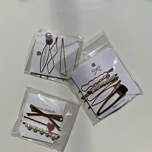 NEW Hair Clips Gold with Pearl Details